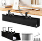 Under Desk Cable Management Tray - Heavy Duty No-Drill Clamp & Screw Mount, 28-Inch Cord Organizer for Home Office, Gaming Setup & Study Room, Holds Power Strip & Large Adapters (Black, 28"L x 5.5"W)