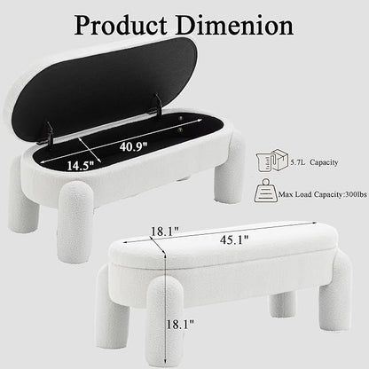 Ottoman with Storage, Large Foot Rest Ottoman Storage Bench,End of Bed Bench,Upholstered Seating,for Entryway, Hallway, Living Room,Bedroom (White)