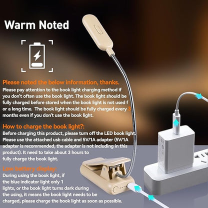VAVOFO Rechargeable Book Light for Reading in Bed Kids, 7 LED Reading Light with 9-Level Warm Cool White Daylight, Eye Care Lamp with Power Indicator for Bookworms (Khaki)