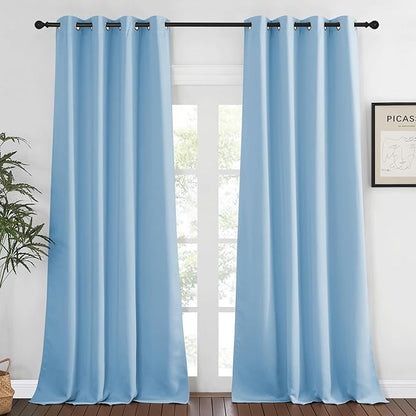 NICETOWN Blackout Room Darkening Window Curtain - Thermal Insulated Solid Grommet Blackout Patio Door Curtain/Drape for Living Room (Blue, 1 Panel, 52 by 95-inch)