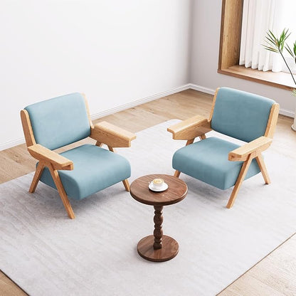 Accent Chair Set of 2, Mid Century Modern Chair, Velvet Upholstered Lounge Arm Chair with Solid Wood, Cozy Seating for Living Room, Bedroom, Balcony (Blue)