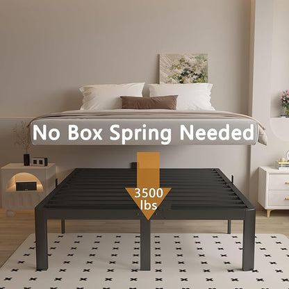 Full Size Bed Frame 14 Inch Black, Metal Bed Frame Full with Gaskets, No Box Spring Needed, Heavy Duty Steel Platform Supprt, Rounded Corner Design, Reserved Holes, Noise Free, Easy Assembly