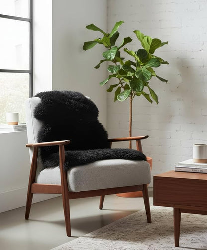Super Area Rugs Black Sheepskin Rug Genuine Single 2x3ft Pelt Fluffy Fur Seat Cushion and Chair Cover