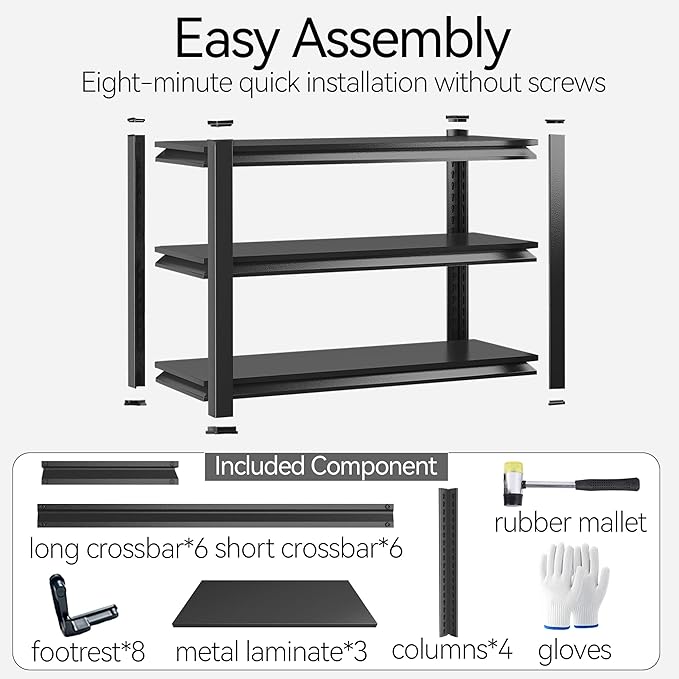 3-Tier Storage Shelves, Garage Metal Shelving Unit, Adjustable, Double-Layer Column with Reinforced Ribs, Heavy-Duty 1520 lbs for Garage, Warehouse, Kitchen Storage 24''W*14''D*32''H