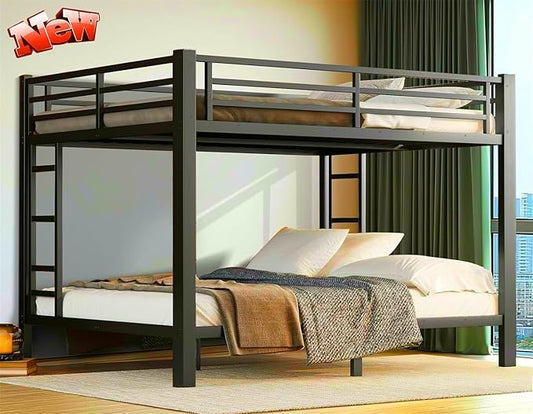 Upgraded & Stronger Heavy Duty Metal Queen Over Queen Bunk Bed for Adults & Teens, Thickened More Stable Safer Bunkbeds (Greater Weight Capacity) (Queen Over Queen-A)