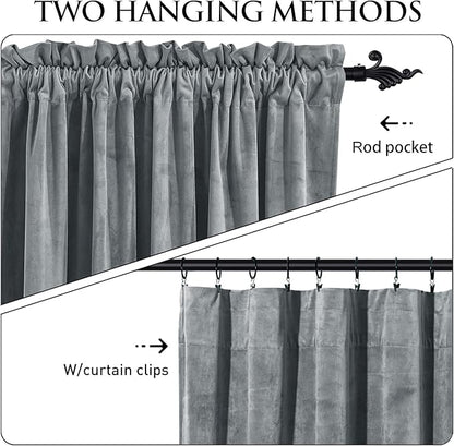 StangH Velvet Drapes 90 inches Long, Light Grey Luxury Home Decoration Bedroom Thermal Insulated Window Curtains for Sliding Door Cafe, W52 x L90, 2 Panels