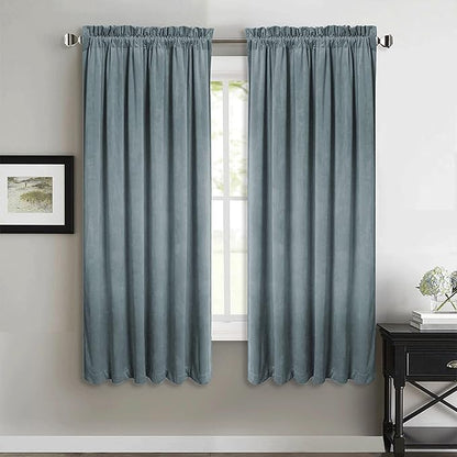 StangH Stone Blue Velvet Curtains - Thermal Insulated Blue Home Decoration Kids Room Privacy Protect Noise Reducing Window Curtain Panels for Bathroom/Bay Window, W52 x L63, 2 Panels
