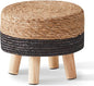 Wimarsbon Round Foot Stool Natural Seagrass Poufs Ottoman Hand Weave Footrest Stool for Couch Desk Extra Seat Step Stool with Solid Wood Legs for Hallway Patio Lounge Black