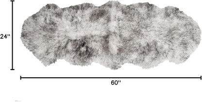 Premium Genuine Sheepskin Rug 2' x 6' Long Fur Soft & Natural Bedside Area Rug, Wolf Tip Brown, Double Pelt