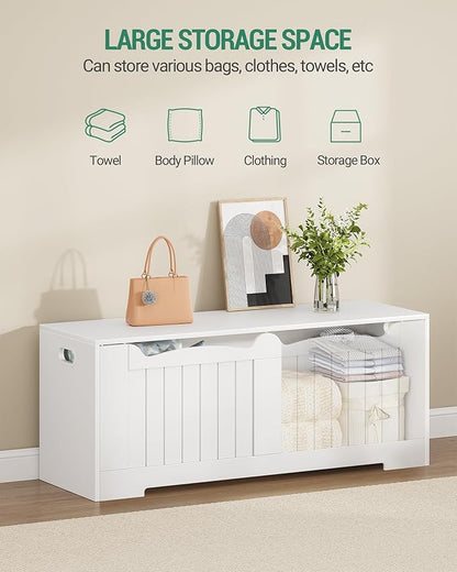 Hzuaneri 47.2" Storage Chest, Extra Large Storage Bench Trunk with 2 Hinges, Wooden Box, Lift-Top Chest Organizer, Shoe Bench for Entryway, Bedroom, Living Room, White SB28603X