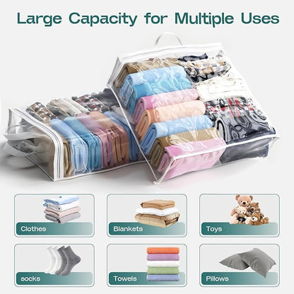 10PACK Clear Zippered Storage Bags for Clothes, 22L Closet Organizers Bag, and Blanket Storage Bags for Bedding, Linen, Blankets, Comforters, Clothing & Toys (White)
