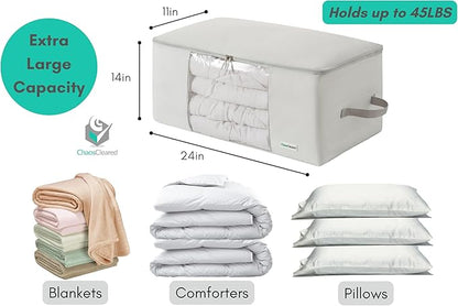 Comforter Storage Bag - Folding Organizer bag for King/Queen Comforters, Pillows, Blankets, Bedding/Quilt, Blanket, Duvet, Mothproof Space Saver; Large Collapsible Organizers, 24"x14"x11"