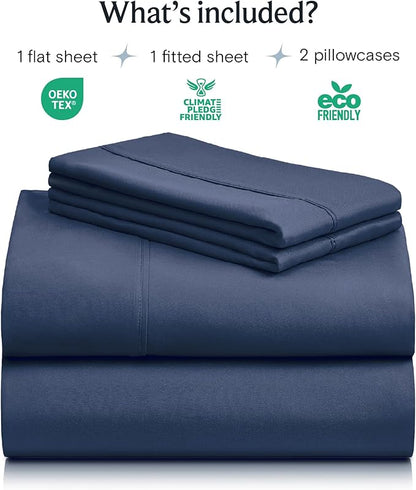 LuxClub 4 PC California King Sheet Set, Deep Pockets Wrinkle Free Cooling Bed Sheets Hotel Bedding for Women, Men, Includes 1 Fitted Sheet, 1 Flat Sheet and 2 Pillowcases-Navy