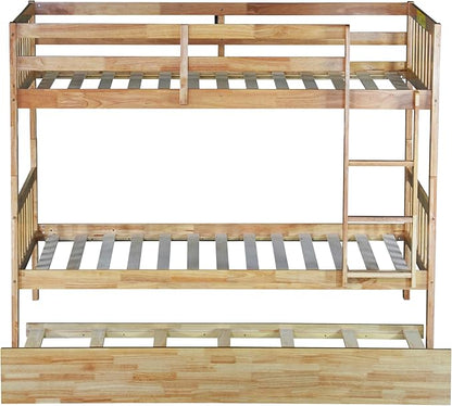 Bellemave Twin Over Twin Bunk Bed with Trundle,Convertible Bunk Beds with Ladder & Safety Guardrails,Twin Size Trundle Bunk Beds for Kids Girls Boys,Natural