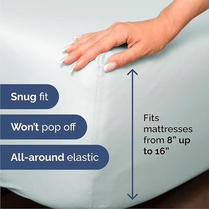 Queen 6 Piece Sheet Set - Cooling, Comfy & Breathable - Hotel Luxury Bedding, Includes Fitted Sheet for Women, Men, Kids & Teens - 1 Flat, 1 Fitted Sheet, 4 Pillowcases with Deep Pockets - Ice Blue