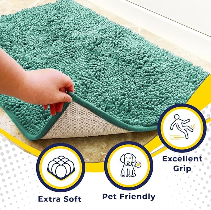 Muddy Mat® Shown on TV–Super Absorbent Microfiber Dog Door Mat for Muddy Paws, Non-Slip Washable Pet Rug, Quick Dry Chenille Entryway Carpet, Machine Washable Indoor Outdoor mat–Seafoam Green 30"x19"