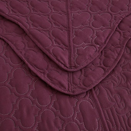 CHIXIN Bedspread Coverlet Quilt Set Full Size - Lightweight Bedding Cover - Ultrasonic Quilting - 5 Piece Reversible Bedspread - Elegant Damask Paisley Pattern (Full, Purple)