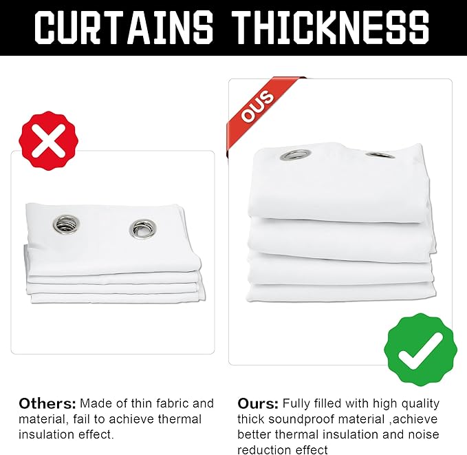 White Noise Canceling 3-in-1 Heavy Curtains 100% Blackout Curtains Grommet Doorway Curtains for Bedroom Living Room Energy Saving Thermal Insulation Winter Drapes (1 Panel, White, 50" x 84")