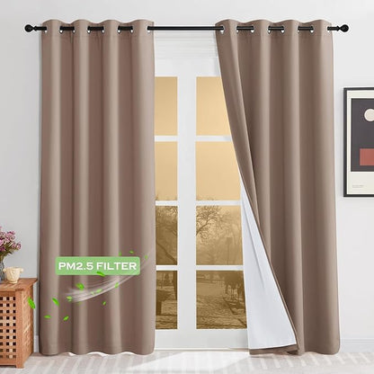 KGORGE Anti Dust Soundproof 100% Blackout Curtains 4 Layers Heavy Duty Energy Efficiency Window Curtains for Living Room Baby Bedroom Home Office Studio, Wide 52 x Long 95 inches, Mocha, 2 Panels