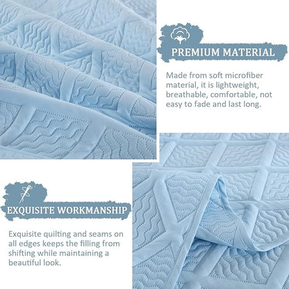 Yiran Ash Blue Quilt Set King Size, 3 Piece Reversible Bedspreads Bedding Set, Fall Diamond Pattern Coverlet for All Season with 2 Pillow Shams (King, 106x96 Inch)