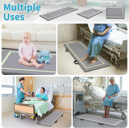 Winado Fall Mat for Elderly, 68" x 23" Bi-Fold Floor Mat Bedside Anti-Slip Protection Standing Safety Mats Reduce Risk for Elderly, Patients, Home or Hospital Care, Grey