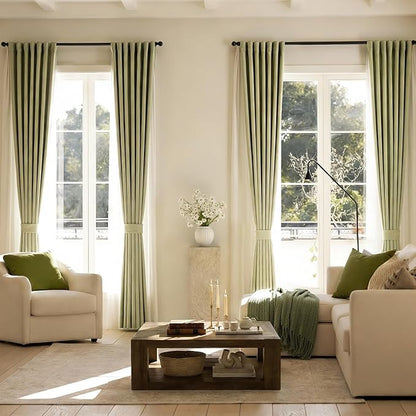 jinchan Chenille Blackout Curtains 108 Inches Long Sage Green Thermal Insulated Curtains for Living Room Bedroom 2 Panels Back Tab Window Curtains Triple Weave Noise Reducing Drapes 50x108 Inch