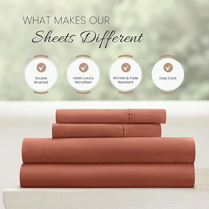 Linen Market Bed Sheets for King Size Bed (Clay) - Sleep Better Than Ever with These Soft and Cooling King Sheets - Deep Pocket Fits 16" Thick Beds - 4 Piece King Sheet Set