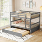 KOMFOTT Wood Full Over Full Bunk Bed with Trundle, Wooden Bed Frame with Ladder, Solid Wood Frame & Safety Guardrails, Space-Saving Bunk Bed for Teens & Adults, No Box Spring Needed