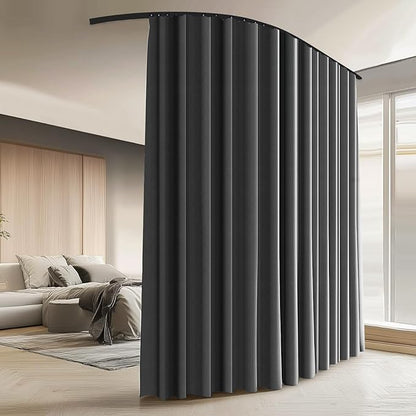 Room Divider Curtains with Ceiling Curtain Track Set Window Curtain for Bedroom,Living Room Total Blackout Thermal Insulated Privacy Ceiling Track Curtain W 12 × H 7 FT Deak-Grey drape&Black track
