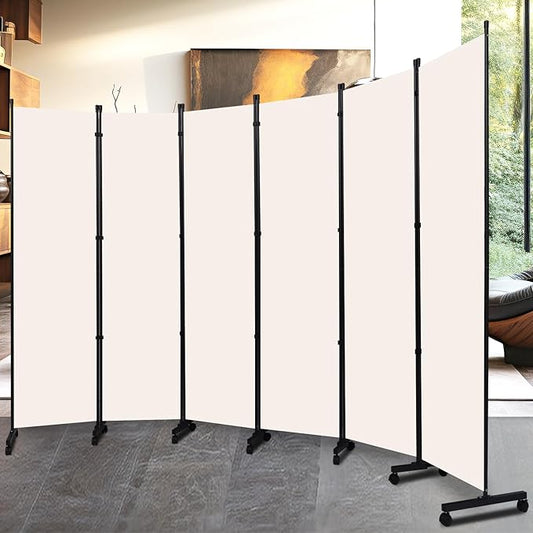 Room Divider Folding Privacy Screens with Lockable Wheels, 132'' Partition Room Dividers Freestanding Room Divider Fabric Panel for Room Separation, Wall Divider for Home Office Bedroom Dorm Decor
