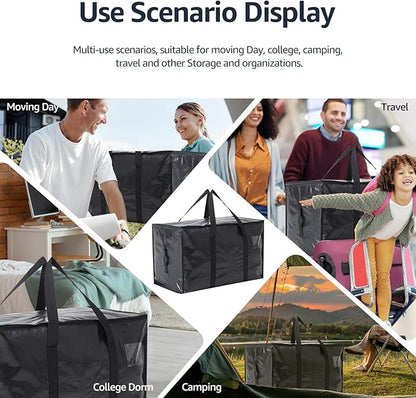 Moving Bags Heavy Duty Extra Large, Moving Boxes, Moving Supplies Essentials, Blue Storage Bins with Lids, Plastic Packing Totes, Storage Bags for Clothes with Handles & Zippers(Black, 12 Pack)