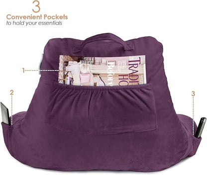 Nestl Reading Pillow for Kids & Teens with Shredded Memory Foam, Backrest Pillows for Reading, Watching, and Gaming, Use on The Couch, Bed, or Floor, Adjustable Support with Washable Cover Purple
