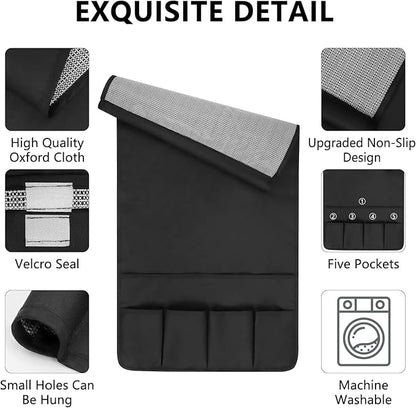 WETRBWEH Non-slip Couch Organizer Armchair Caddy, Oxford TV Remote Control Holder Bedside Caddy with 5 Pockets for Key Glasses Phone Magazine Holders.