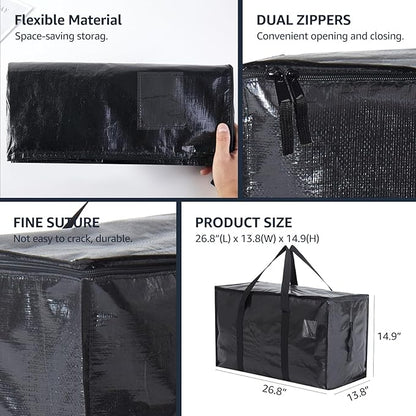 Moving Bags Heavy Duty Extra Large, Moving Boxes, Moving Supplies Essentials, Blue Storage Bins with Lids, Plastic Packing Totes, Storage Bags for Clothes with Handles & Zippers(Black, 12 Pack)