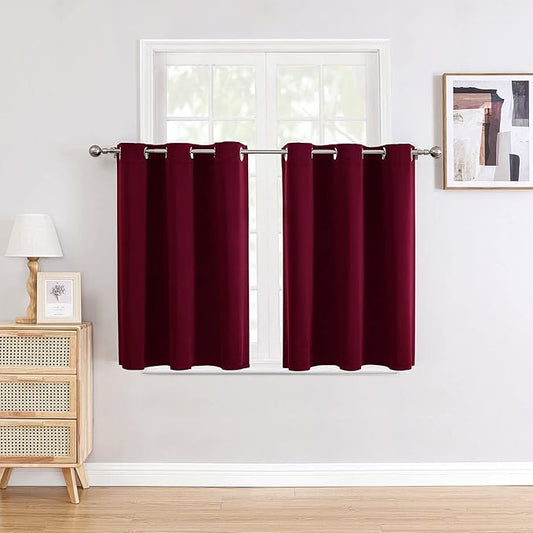 ChrisDowa Small Window Curtains for Kitchen and Bedroom - Grommet Short Thermal Insulated Room Darkening Curtains (2 Panels, Burgundy Red, 52 x 36 Inch)