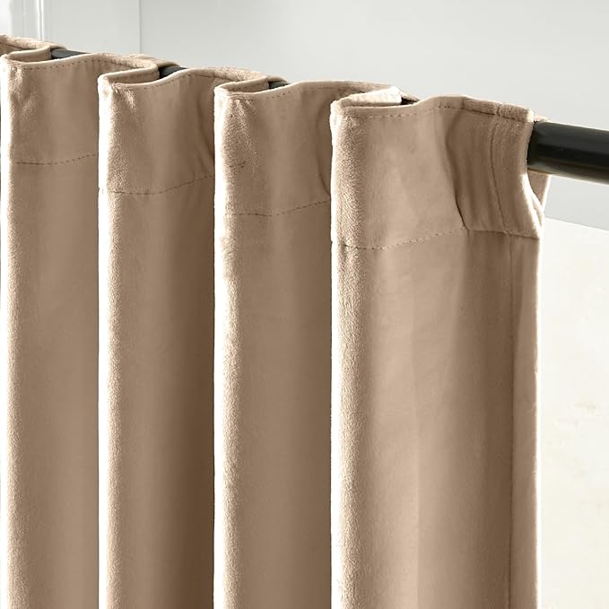 Lazzzy Cream Blackout Velvet Curtains 84 Inch Long Thermal Insulated Room Darkening Curtain Drapes Luxury Back Tab Window Treatments for Bedroom Living Room 2 Panels, 52 x 84 Inch, Latte