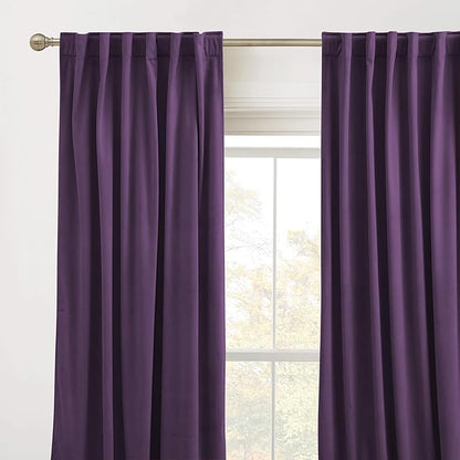 RYB HOME Purple Velvet Curtains 102 inches, Back Tab Soft Fabric Room Darkening Thermal Insulated Luxurious Home Decor Curtains for Living Room Bedroom, W 52" x L 102", 2 Panels Set