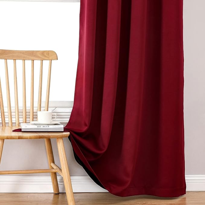 ChrisDowa 100% Blackout Curtains 84 inch Long for Bedroom with Black Liner, Extra Wide 2 Thick Layers Total Blackout Thermal Insulated Grommet Window Curtains 2 Panels Set (Burgundy, 60 x 84 Inch)
