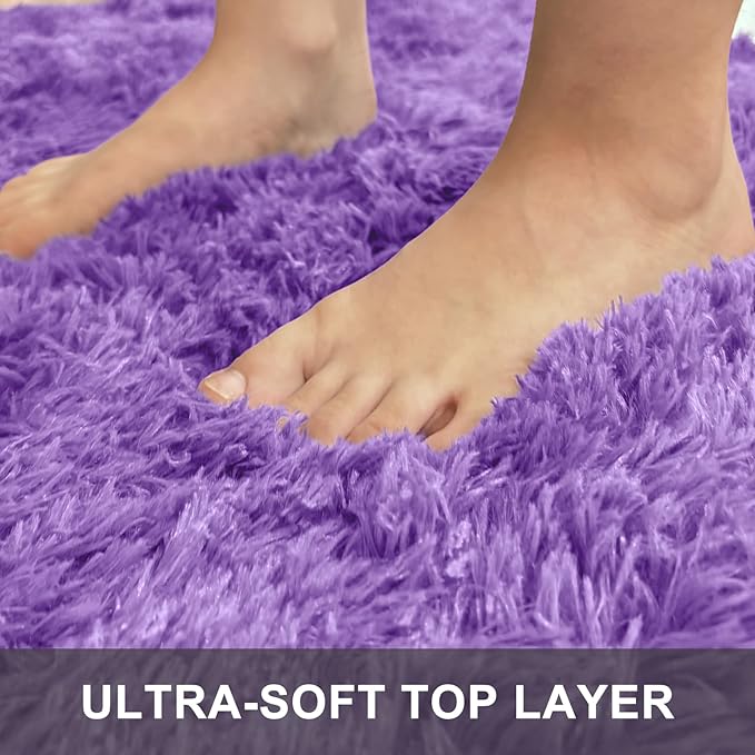 OLANLY 5x8 Machine Washable Large Area Rugs for Living Room, Bedroom, Soft Fluffy Shaggy Bedside Rug, Indoor Floor Carpet for Kids Girls and Boys, Dorms, Nursery, Home Decor Aesthetic, Purple