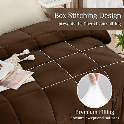 JOLLYVOGUE Queen Comforter Set, Ultra-Soft Bed in a Bag Queen Size 7 Pieces, Oeko-TEX Certified Bedding Set with Down Alternative Comforter, Sheets, Pillowcases & Shams, Brown & Beige