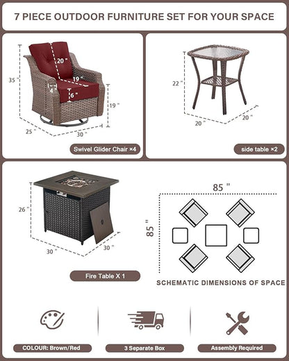 Belord Luxury Patio Furniture Set with Fire Pit Table - Outdoor Swivel Rocker Chairs Set of 4 with 30 inch Propane Fire Table for Patio Conversation and Cozy Outdoor Gatherings