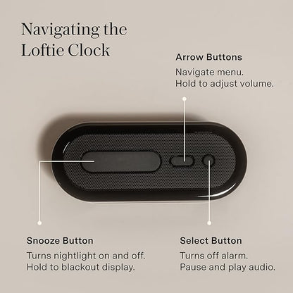 Loftie Alarm Clock with Sound Machine – Smart Alarm Clock with Light, White Noise, Bluetooth Speaker, Night Light Sound Machine, 100+ Sounds, Blackout Mode, No WiFi Mode, Optional Subscription - Black