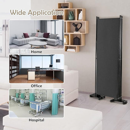 GOFLAME 6 Panel Folding Room Divider, 6FT Rolling Privacy Screen with Lockable Wheels, Portable Room Partition Screen, Freestanding Wall Divider and Separator for Home Office, Grey