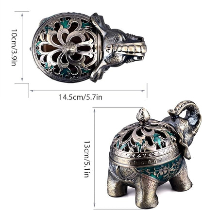 K COOL Metal Backflow Incense Holder Elephant Cone Incense Burner Candle Holder with Lid, Aromatherapy Ornament Home Office Decoration for Indoor Outdoor (Green)