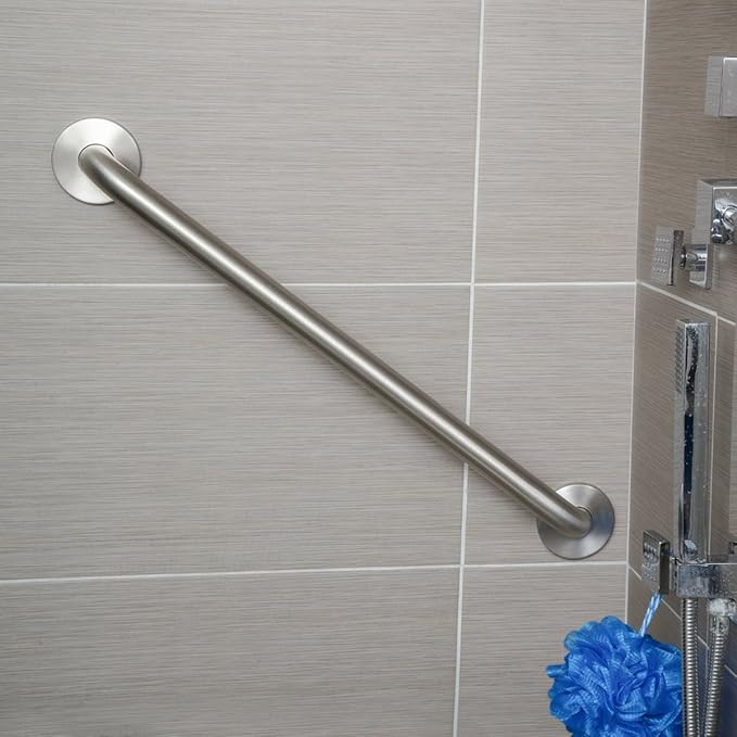 Amazon Basics Bathroom Handicap Safety Grab Bar, 24 Inch Length, 1.25 Inch Diameter, Holds up to 500LBs, ADA Compliant, Stainless Steel