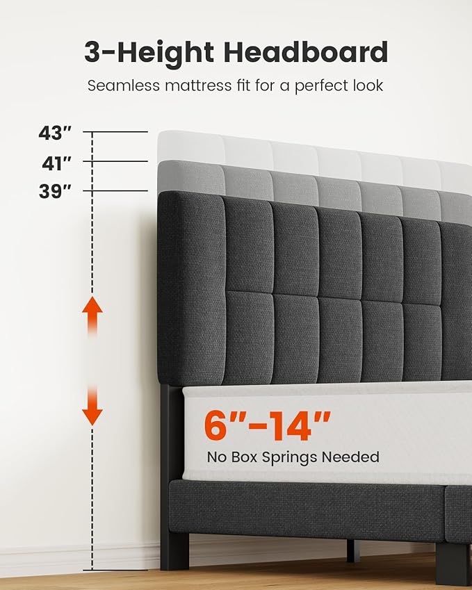 Amada Full Platform Bed Frame with 12 Thickened Legs & Adjustable Fabric Upholstered Headboard, Solid Wooden Support 1300 Lbs Weight Capacity, No Box Spring Needed/Easy Assembly/Underbed Storage