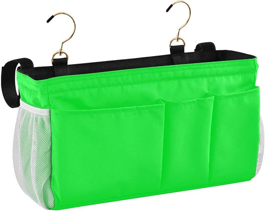 KOPIRIT Neon Cyan Bedside Caddy Storage Bag Bedside Organizer for Headboards Bunk Beds Bedside Shelf Hanging Organizer 6 Pockets with Hooks for Book Glasses Phone Holder