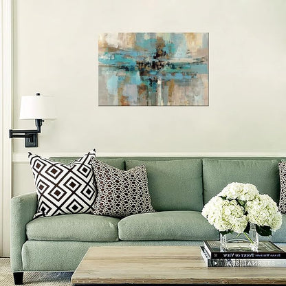 DZL Art A74769 Canvas Prints Abstract Wall Art Print Paintings Blue and Brown Stretched Canvas Wooden Framed for Living Room Bedroom and Office Home Decor Artwork