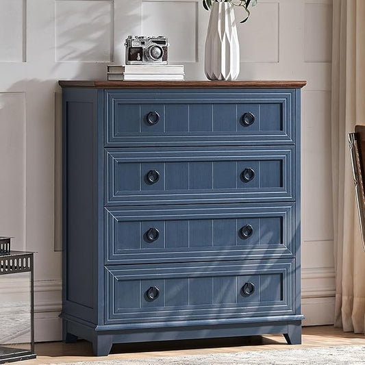 Farmhouse 4 Drawer Dresser for Bedroom, 35" Tall Small Dressers & Chest of Drawers, Rustic Wood Dresser with Metal Handle, Storage Organizer Closet for Living Room, Hallway, Entryway