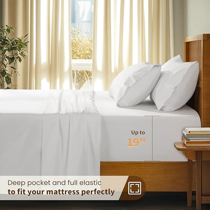 LBRO2M 100% Cotton Sheets Set Deep Pocket 19", 1000 Thread Count Full Size 4 Piece Bed Sheet Sets Soft Comfortable Bedding All Season (Full, White)